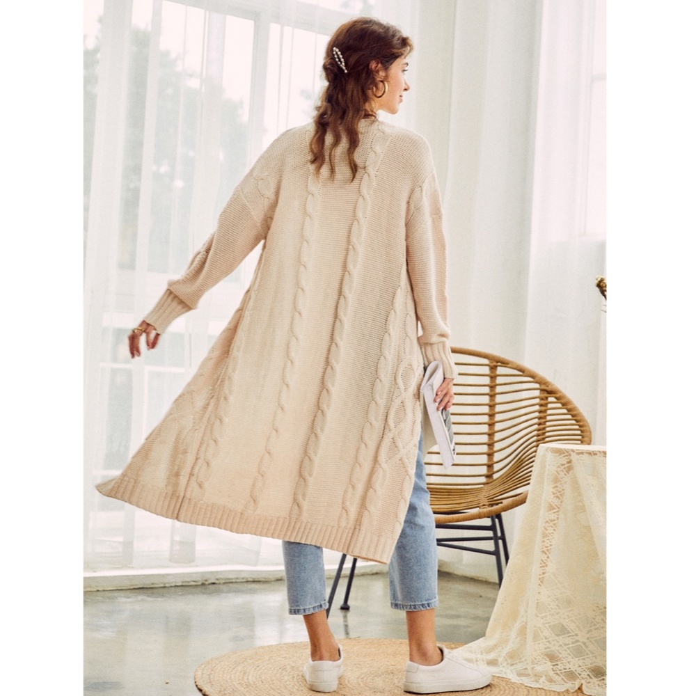 Long Cable Knit Open Cardigan - Picture 5 of 11